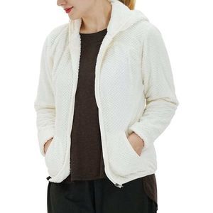 Fleece Hooded Full Zipper Jacket Medium Cream White